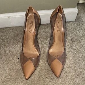 SCHUTZ Tan and clear Pointed Heels